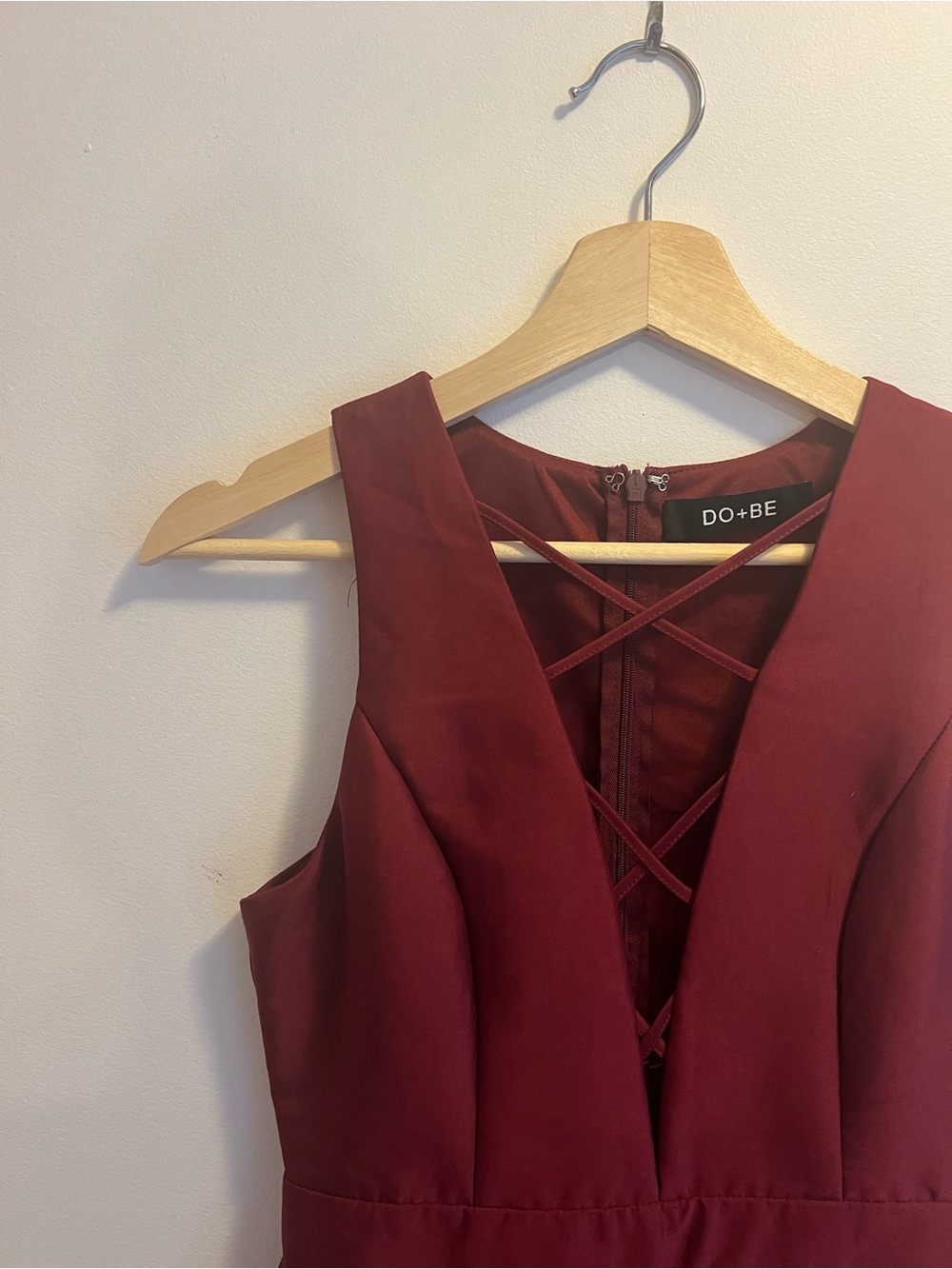 DO+BE Burgundy Sleeveless Fit & Flare Dress with Lattice Back
